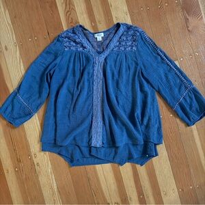 Style & Co Blue Boho Peasant Blouse Women’s Size XL‎